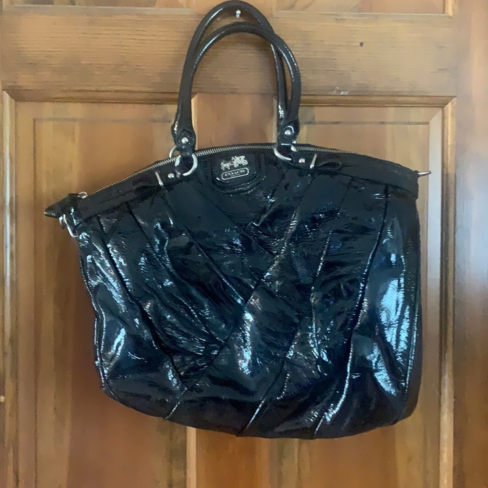 Black leather coach purse